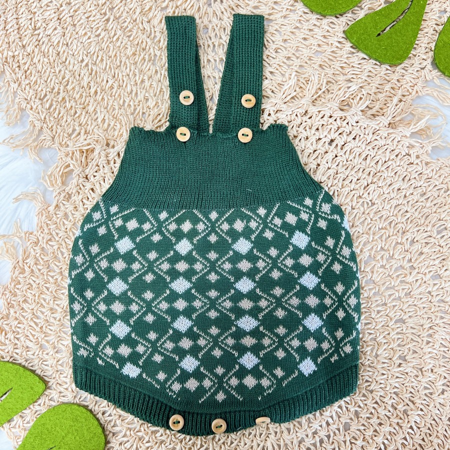 Jardineira Curta de Linha Desenhos Geométricos - Verde Militar